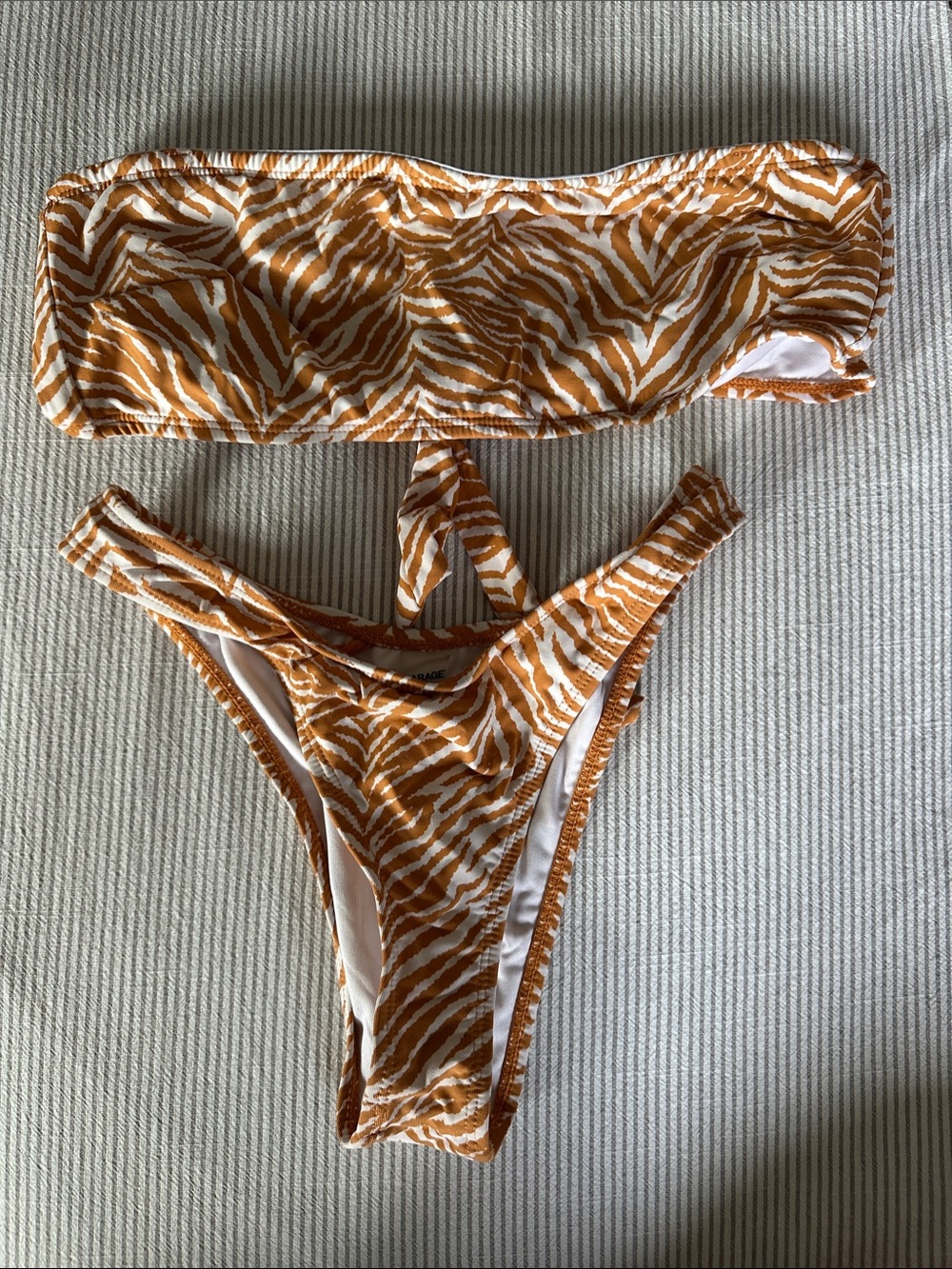 Garage Mustard and White Zebra Bandeau Bikini